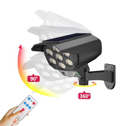 Cámara simulada LED de seguridad con sensor y panel solar LED/5W/5,5V 800 mAh IP65 + control remoto