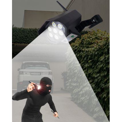 Cámara de seguridad solar LED decorativa con sensor LED/3,7V 1200 mAh IP44 negra + mando a distancia