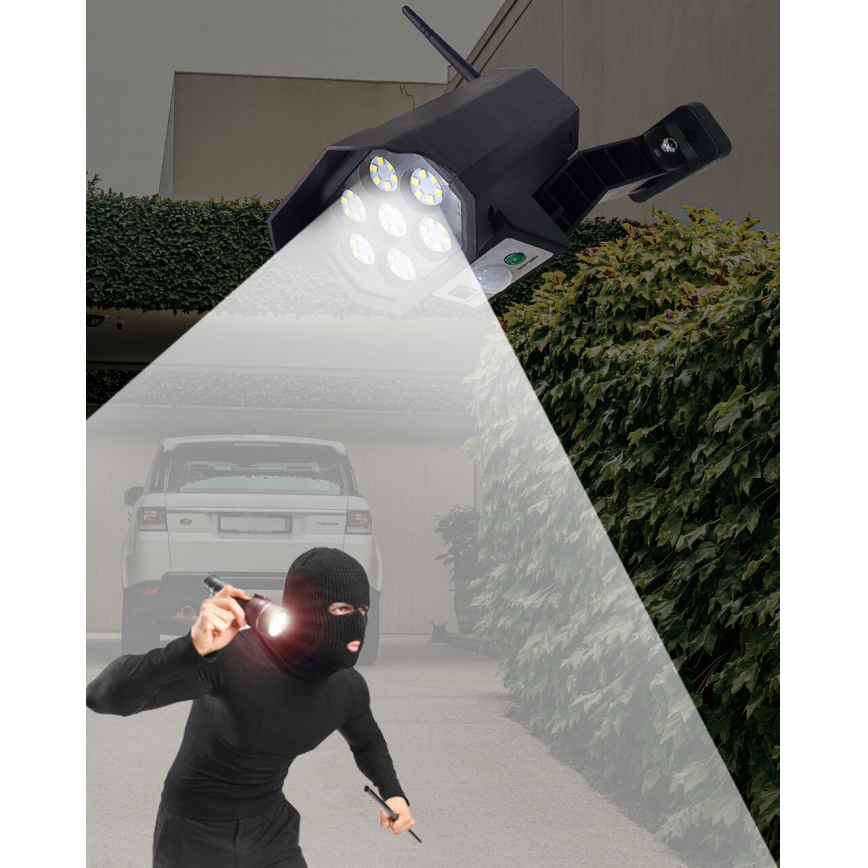 Cámara de seguridad solar LED decorativa con sensor LED/3,7V 1200 mAh IP44 negra + mando a distancia