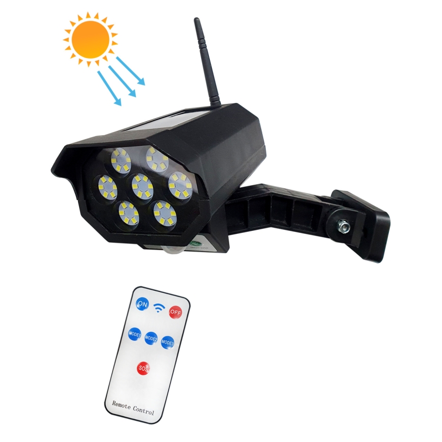 Cámara de seguridad solar LED decorativa con sensor LED/3,7V 1200 mAh IP44 negra + mando a distancia