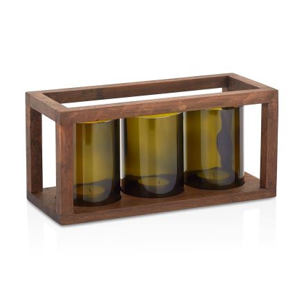 Candelabro 13x28 cm madera/vidrio
