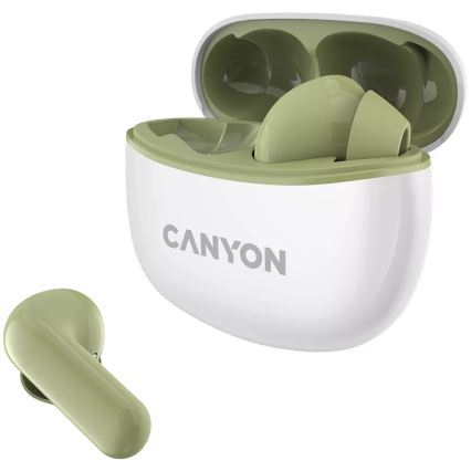 Canyon - Auriculares estéreo inalámbricos True Wireless 500 mAh + 2x 40 mAh blanco/verde
