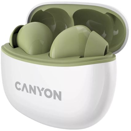 Canyon - Auriculares estéreo inalámbricos True Wireless 500 mAh + 2x 40 mAh blanco/verde