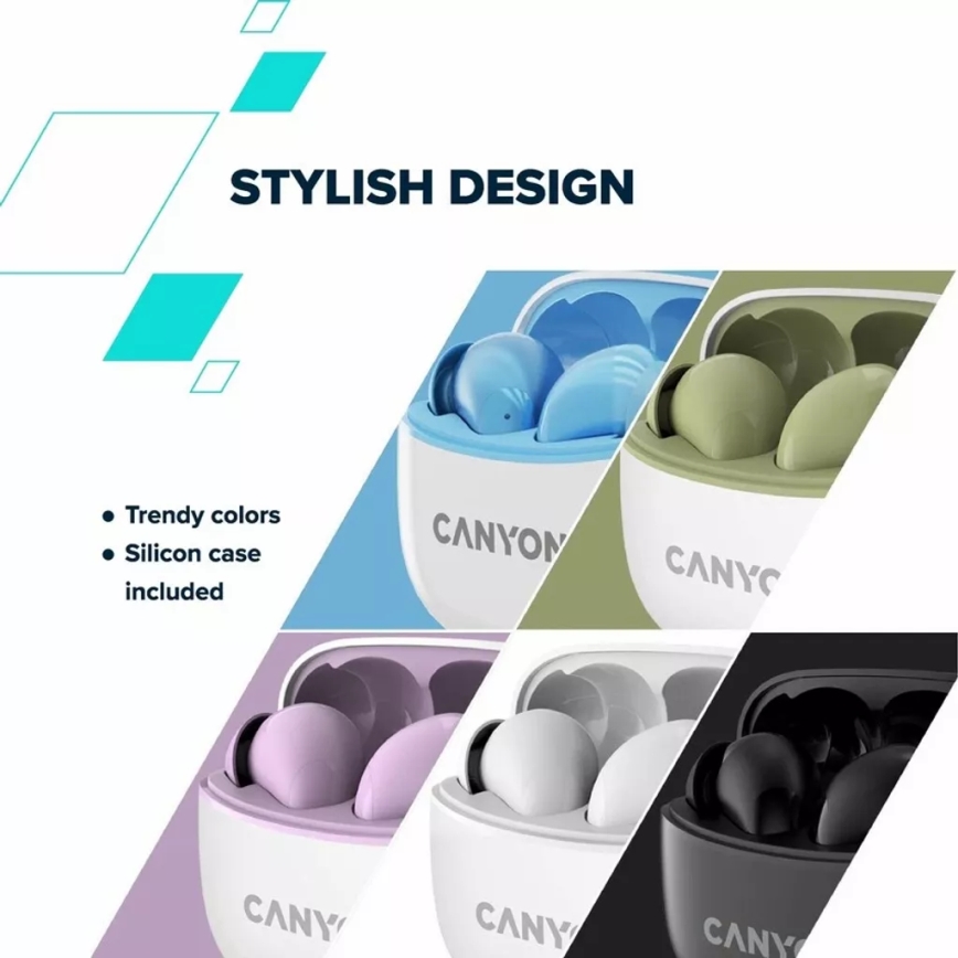 Canyon - Auriculares estéreo inalámbricos True Wireless 500 mAh + 2x 40 mAh blanco/verde