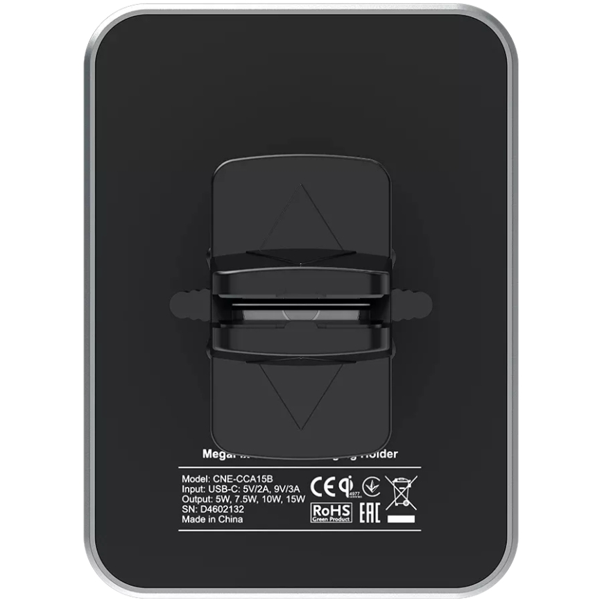 Canyon - Soporte magnético para teléfono móvil para coche con función de carga inalámbrica Qi 5V, diseño cuadrado, color negro