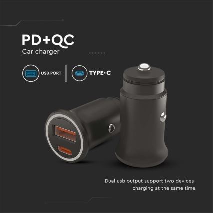Cargador de coche Power Delivery 20W 12-24V/3A USB/C negro