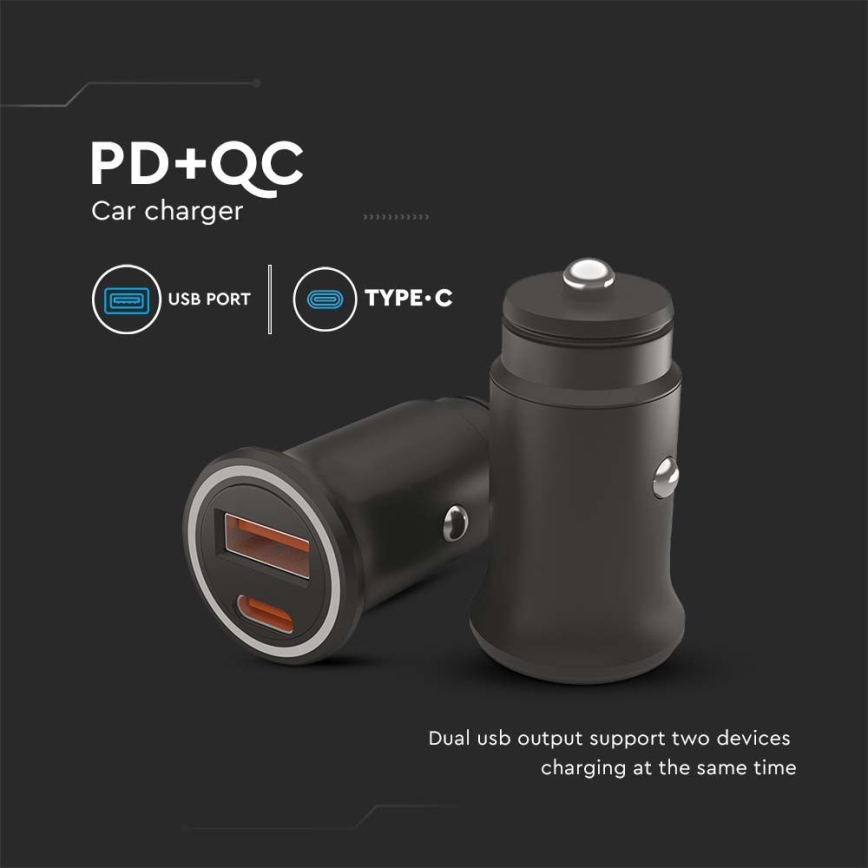 Cargador de coche Power Delivery 20W 12-24V/3A USB/C negro