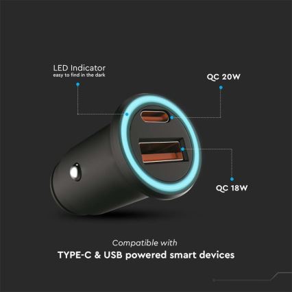 Cargador de coche Power Delivery 20W 12-24V/3A USB/C negro