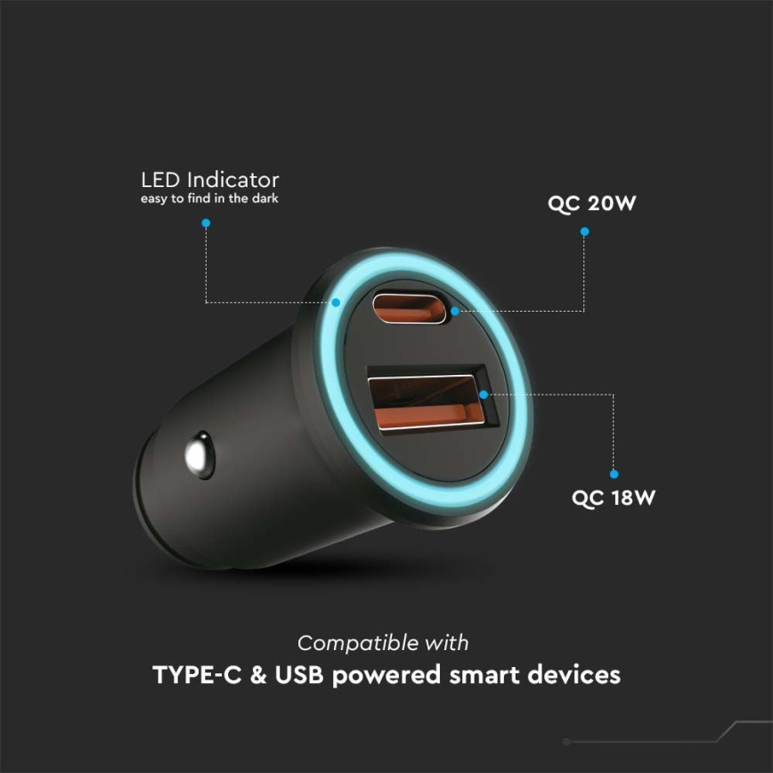 Cargador de coche Power Delivery 20W 12-24V/3A USB/C negro