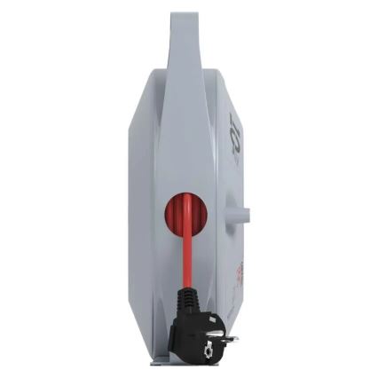 Carrete con cable de extensión de 10 m, 4 tomas, gris/rojo