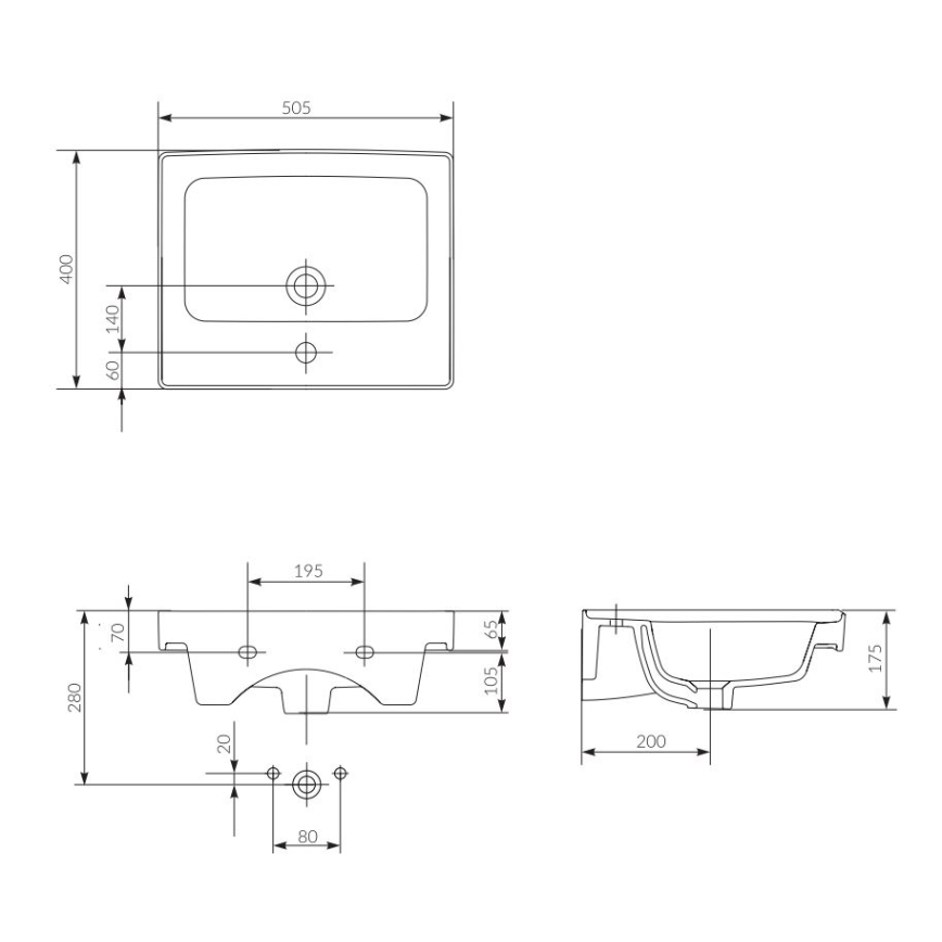 Cersanit K114-005 - Lavabo empotrado CREA 40x50,5 cm cerámica/blanco brillante