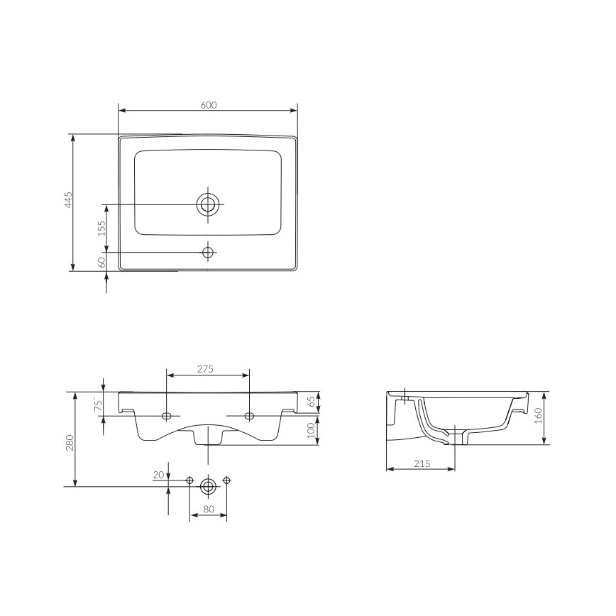 Cersanit K114-006 - Lavabo empotrado CREA 44,5x60 cm cerámica/blanco brillante