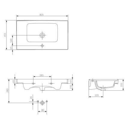 Cersanit K114-017 - Lavabo para encimera/colgado CREA 44,5x80,5 cm cerámica/blanco brillante