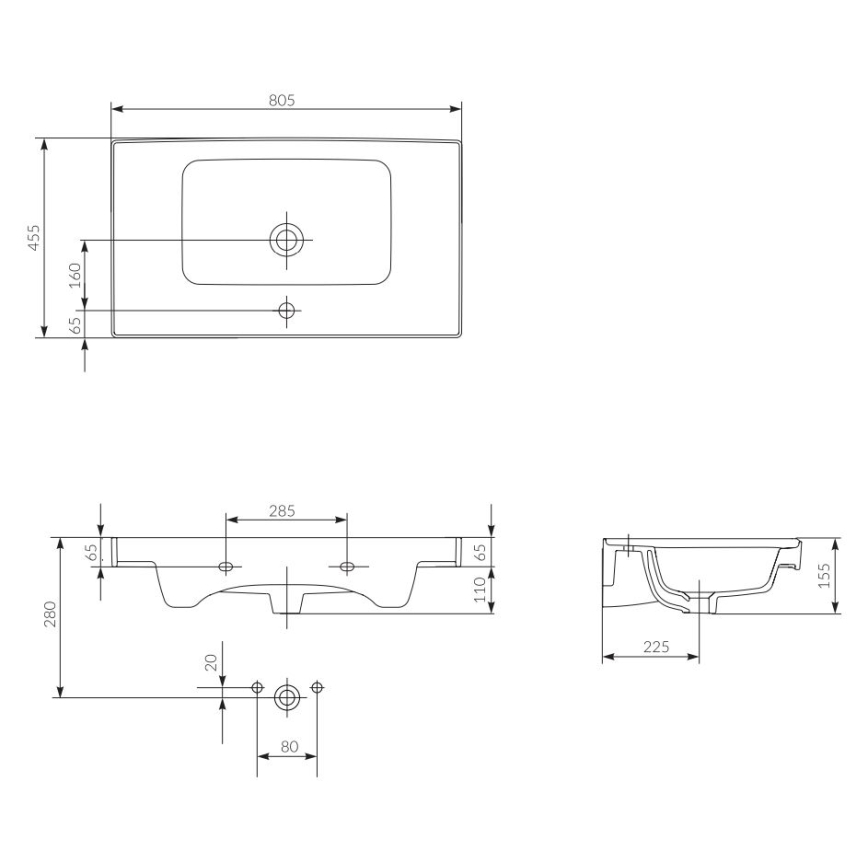 Cersanit K114-017 - Lavabo para encimera/colgado CREA 44,5x80,5 cm cerámica/blanco brillante