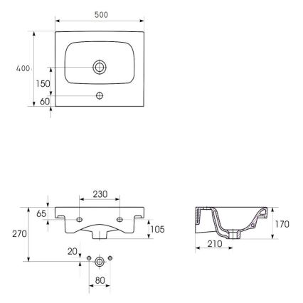 Cersanit K116-009 - Lavabo para encimera/de pared MODUO 40x50 cm cerámica/blanco brillante