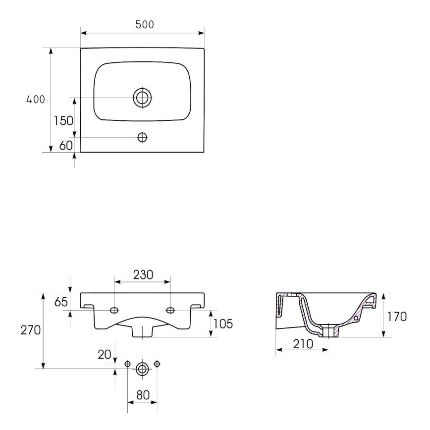Cersanit K116-009 - Lavabo para encimera/de pared MODUO 40x50 cm cerámica/blanco brillante
