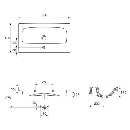 Cersanit K116-013 - Lavabo para encimera/suspendido MODUO 45x80 cm cerámica/blanco brillante