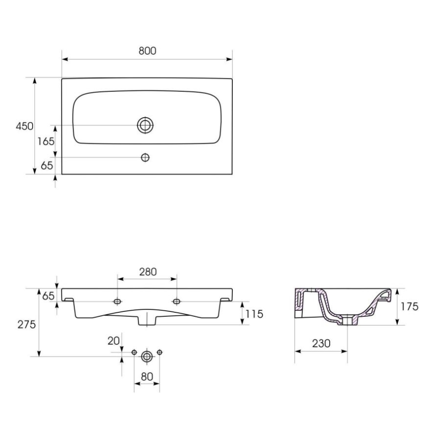 Cersanit K116-013 - Lavabo para encimera/suspendido MODUO 45x80 cm cerámica/blanco brillante