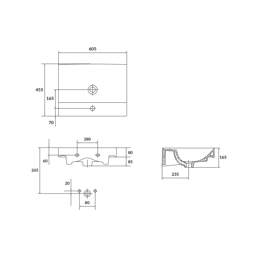 Cersanit K120-009 - Lavabo encastrado LARGA 45,5x60,5 cm cerámica/blanco brillante