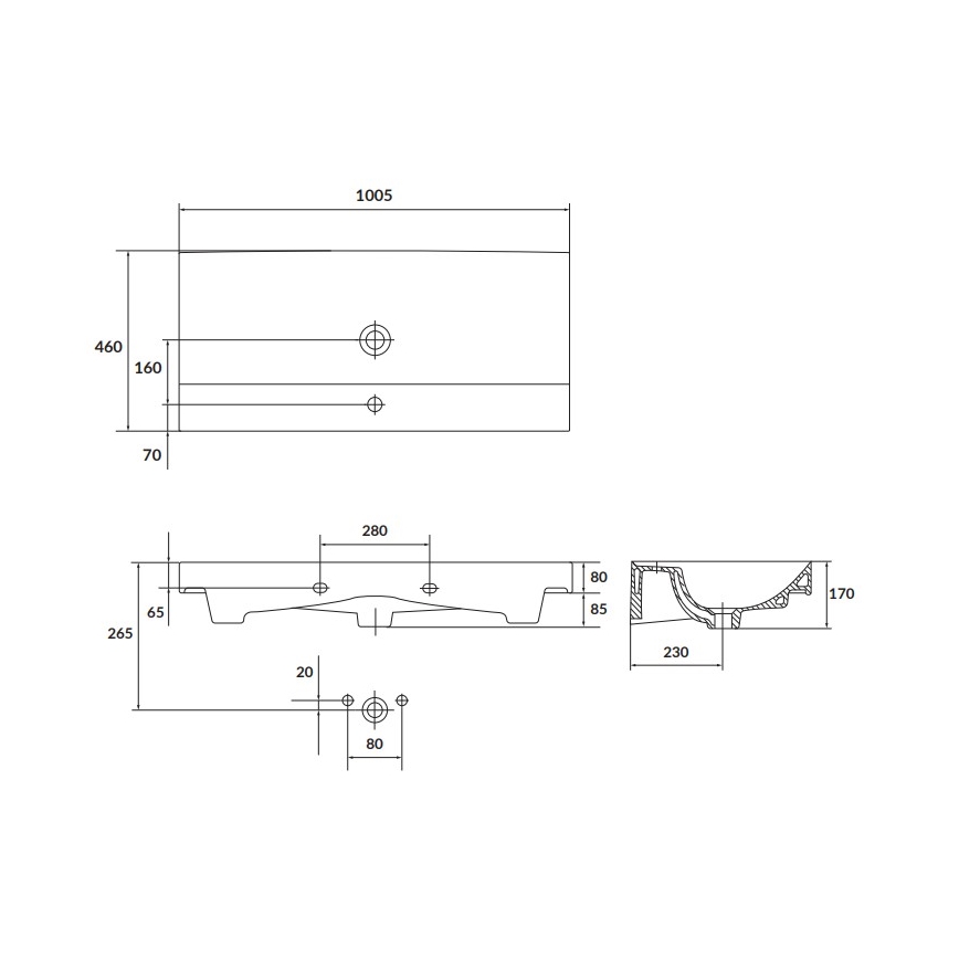 Cersanit K120-011 - Lavabo empotrado LARGA 46x100 cm cerámica/blanco brillante
