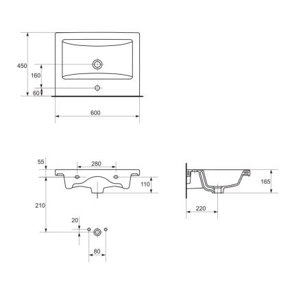 Cersanit K32-003-BOX - Lavabo para encimera/colgante COMO 45x60 cm cerámica/blanco brillante