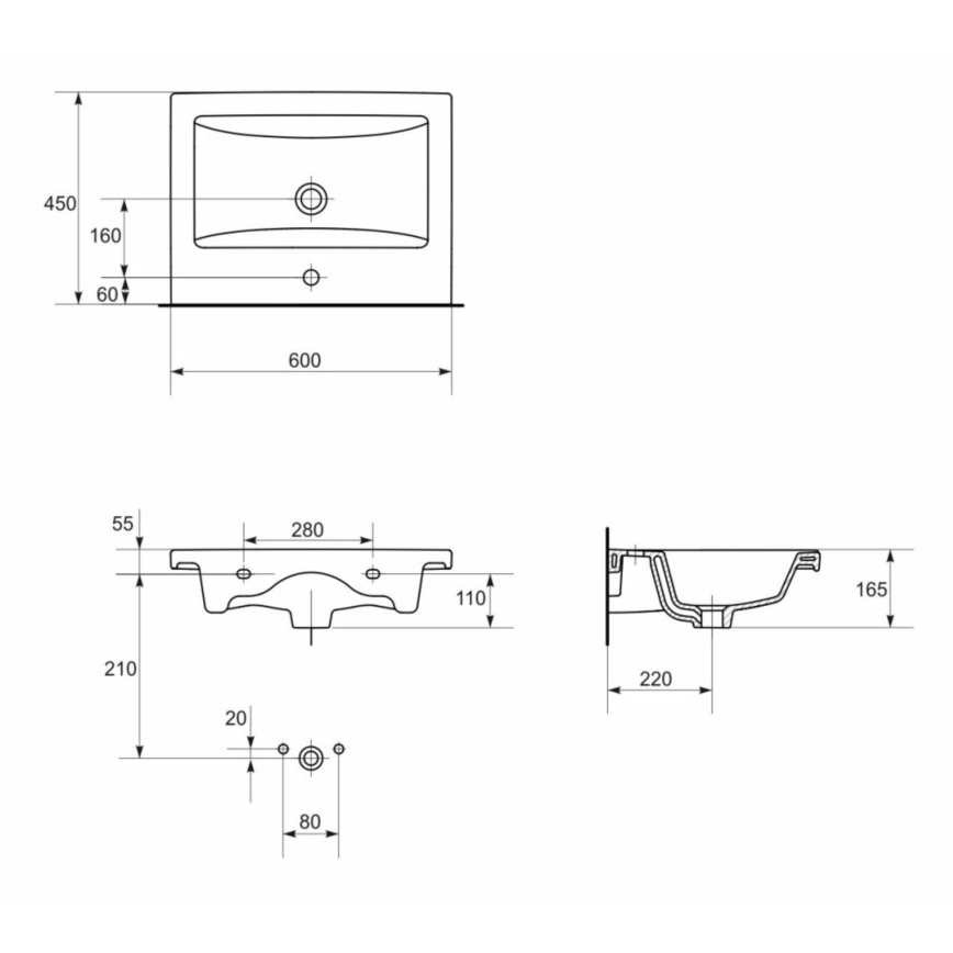 Cersanit K32-003-ECO - Lavabo encastrado COMO 45x60 cm cerámica/blanco brillante