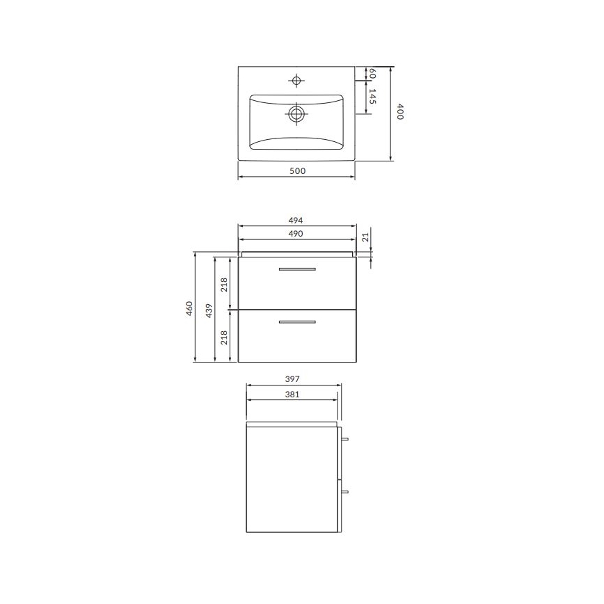 Cersanit S801-146-DSM - Mueble de baño suspendido con lavabo LARA COMO 50x40 cm blanco