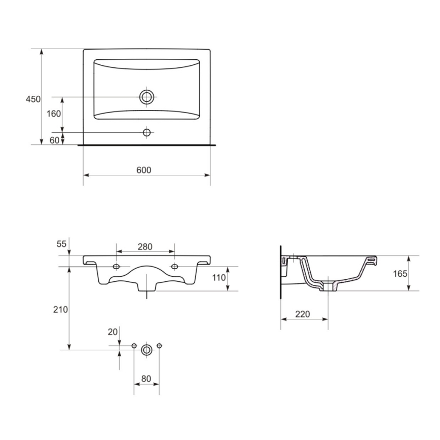 Cersanit S801-147-DSM - Armario de baño suspendido con un lavabo ELODY 46x60 cm blanco