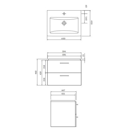Cersanit S801-148-DSM - Armario de baño suspendido con un lavabo ELODY 46x60 cm nogal