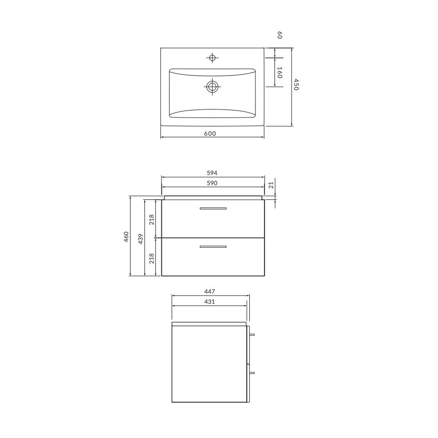 Cersanit S801-148-DSM - Armario de baño suspendido con un lavabo ELODY 46x60 cm nogal