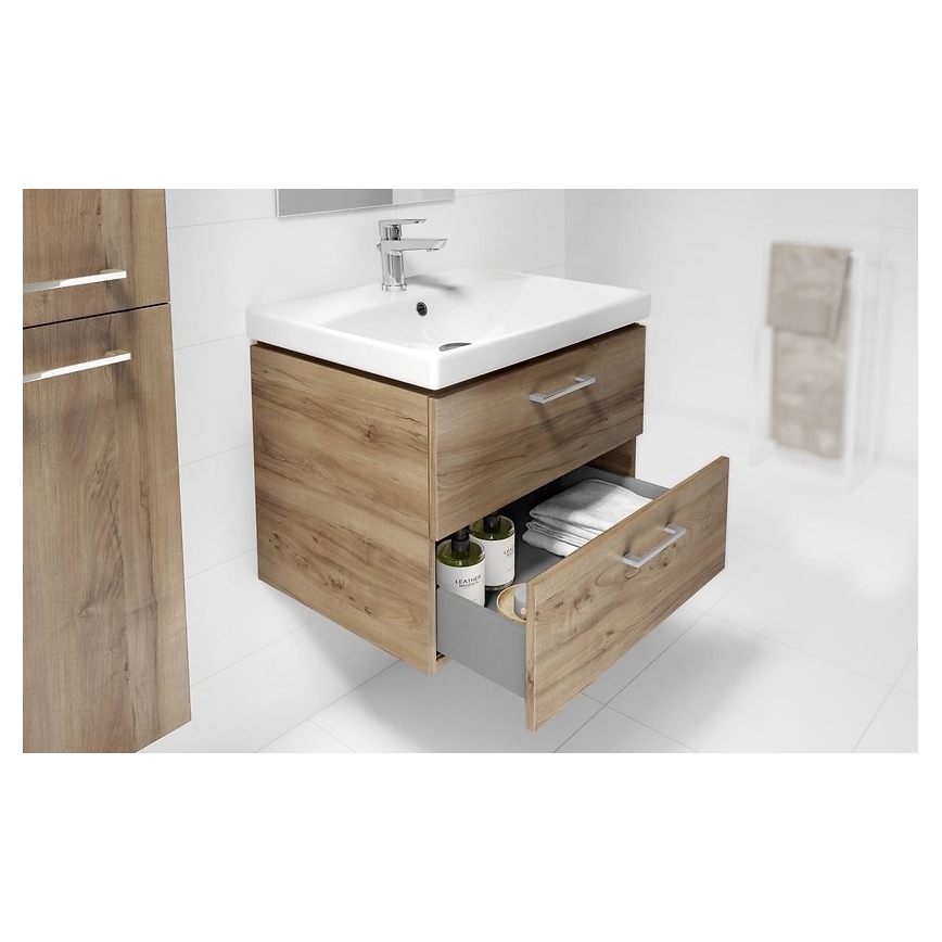 Cersanit S801-153-DSM - Armario de baño suspendido con un lavabo ELIS 46x50 cm nogal