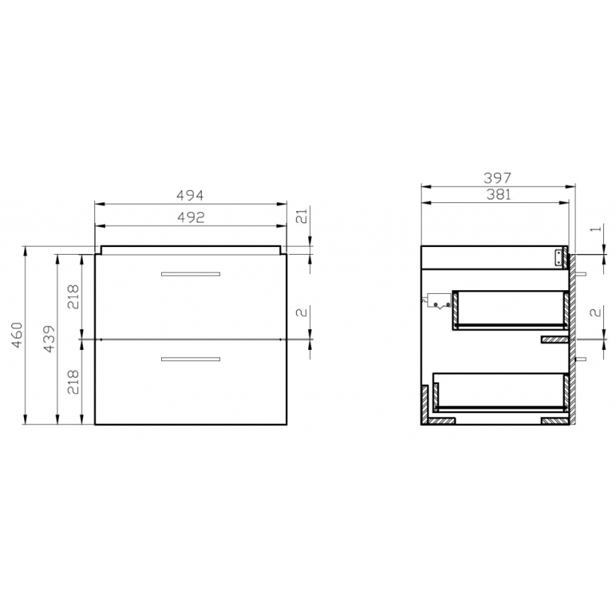 Cersanit S801-153-DSM - Armario de baño suspendido con un lavabo ELIS 46x50 cm nogal