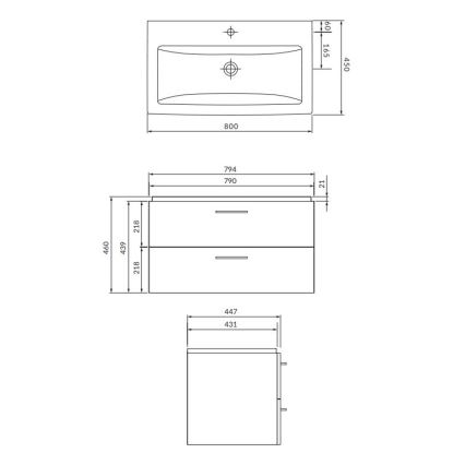Cersanit S801-154-DSM - Armario de baño suspendido con un lavabo ELODY 46x80 cm nogal