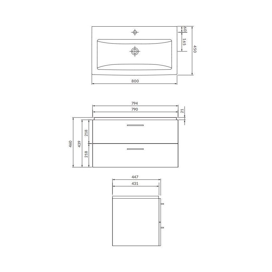 Cersanit S801-154-DSM - Armario de baño suspendido con un lavabo ELODY 46x80 cm nogal