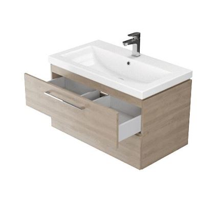 Cersanit S801-154-DSM - Mueble de baño suspendido con lavabo LARA 80x45 cm nogal
