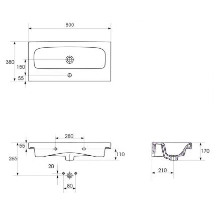 Cersanit S801-225-DSM - Mueble de baño suspendido con lavabo MEDA SLIM 62x80 cm blanco brillante