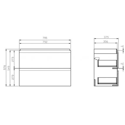 Cersanit S801-225-DSM - Mueble de baño suspendido con lavabo MODUO SLIM 80x38 cm blanco brillante