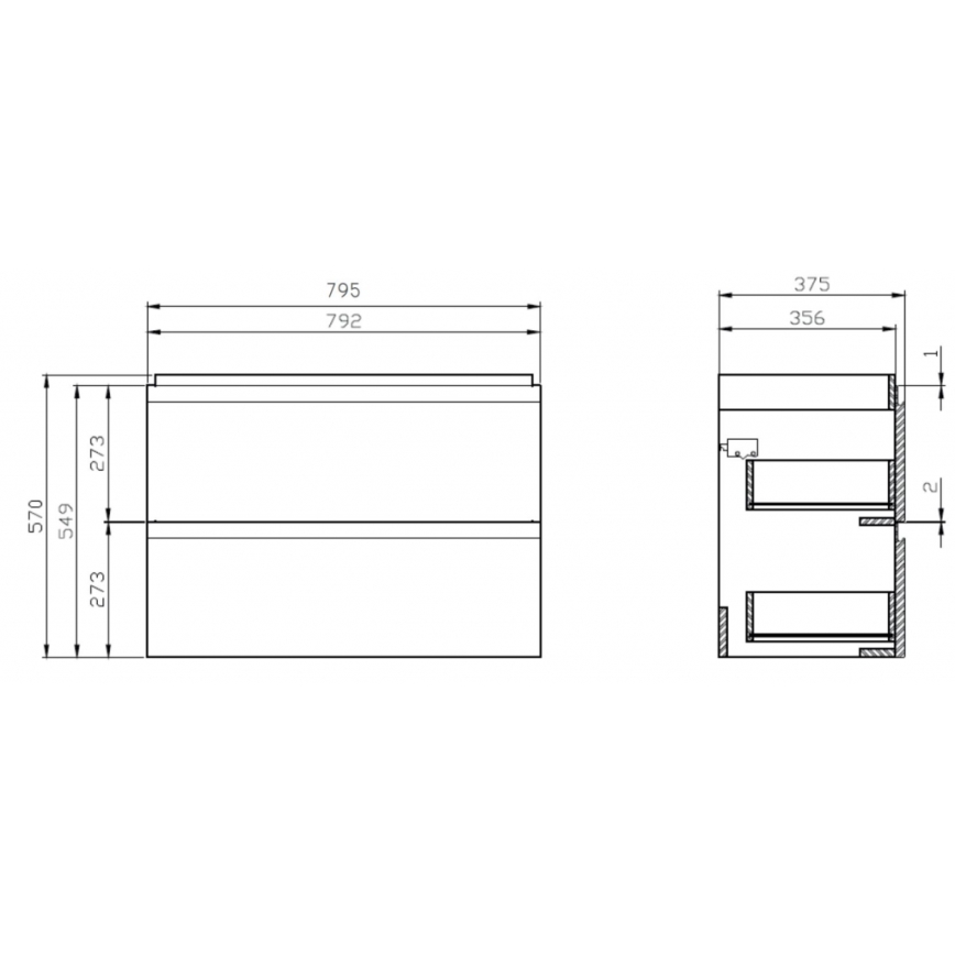 Cersanit S801-225-DSM - Mueble de baño suspendido con lavabo MODUO SLIM 80x38 cm blanco brillante