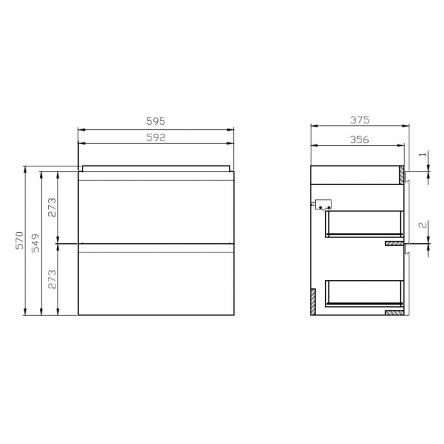 Cersanit S801-227-DSM - Mueble de baño suspendido con lavabo MODUO SLIM 60x38 cm blanco brillante