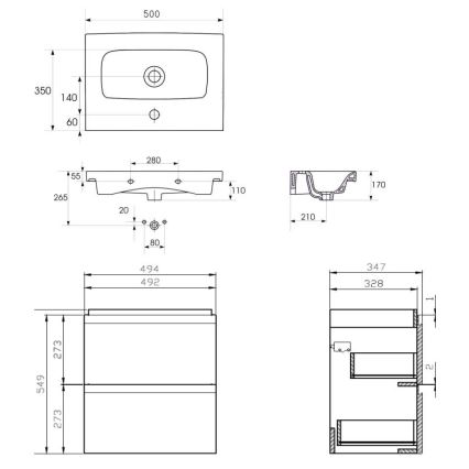Cersanit S801-229-DSM - Armario de baño suspendido con un lavabo MEDA SLIM 62x50 cm blanco brillante