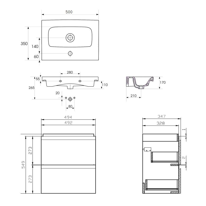 Cersanit S801-229-DSM - Armario de baño suspendido con un lavabo MEDA SLIM 62x50 cm blanco brillante