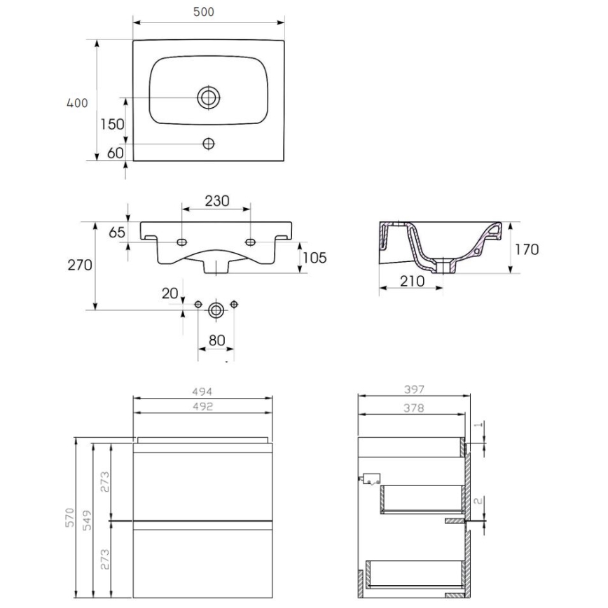 Cersanit S801-230-DSM - Armario de baño suspendido con un lavabo MEDDIE 62x50 cm blanco