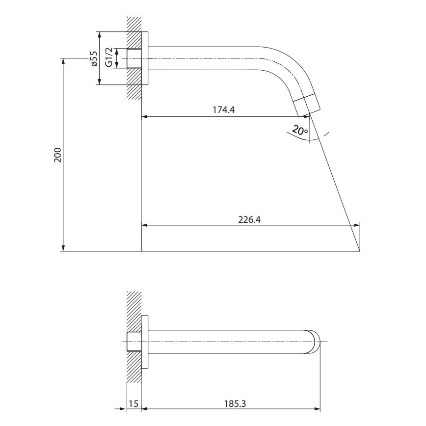 Cersanit S951-554 - Caño para instalación empotrada ZEN negro