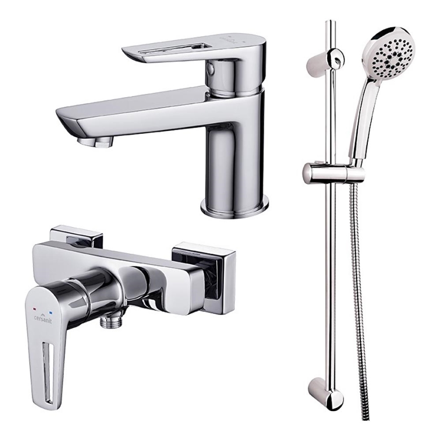 Cersanit S952-004 - Conjunto de ducha con grifo + grifo de lavabo MILLE cromo brillante