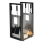 Cesta de leña con herramientas para chimenea 5 pz negro