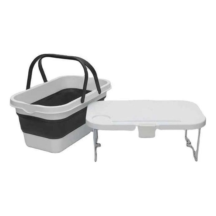 Cesta de picnic plegable para camping con tapa 2en1 blanco/gris