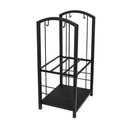 Cesta para leña con herramientas para chimenea 30x40x73 cm negro