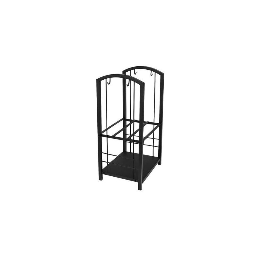 Cesta para leña con herramientas para chimenea 30x40x73 cm negro