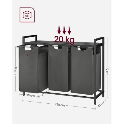 Cesta para ropa REX negro/gris