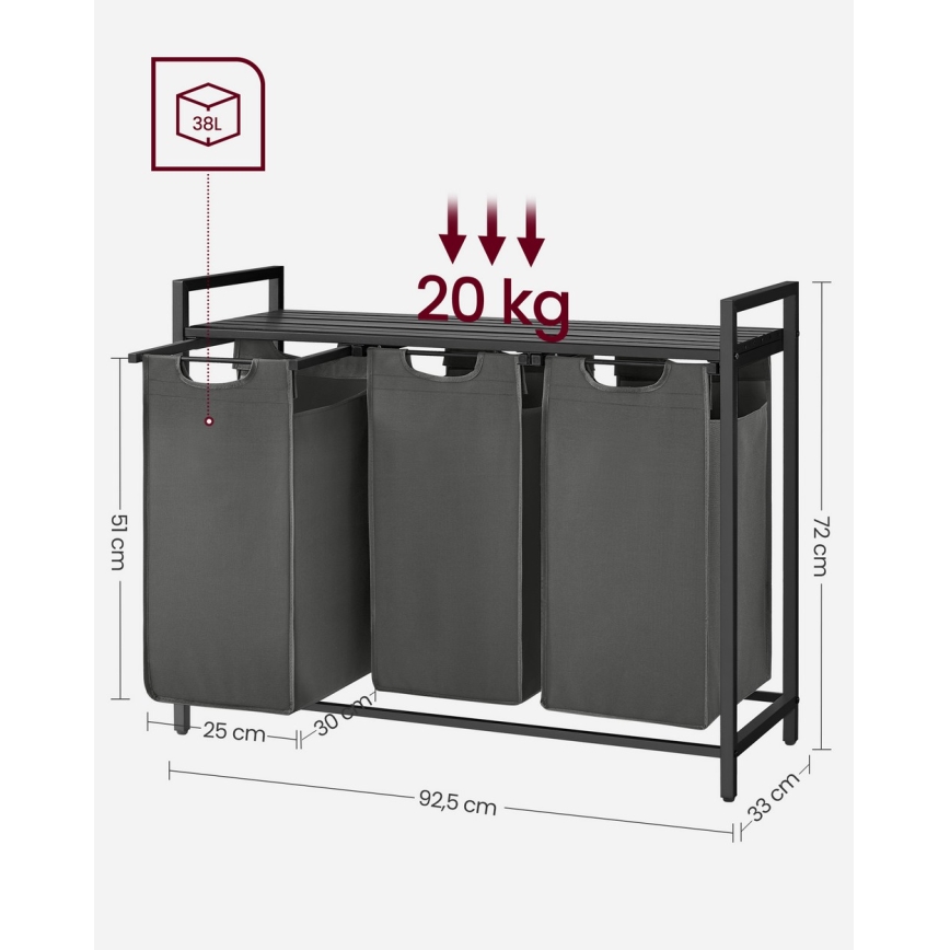 Cesta para ropa REX negro/gris